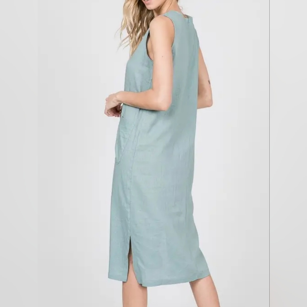 #36 SALE 🛑28 S,M,L FINAL PRICE Linen Blend Front Pockets Sleeveless Midi Dress - Picture 5 of 14